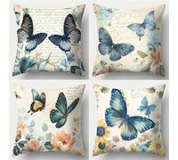 QiHon Lot de 4 Housses de Coussin 30x30 cm Papillon Bleu Housse de Coussin Canapé Moderne avec Fermeture Éclair Invisible Taie d'oreiller Lin Décoratif pour Salon Chambre Jardin