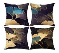 QiHon Lot de 4 Housses de Coussin 50x50 cm Feuilles Ginkgo Brunes Housse de Coussin Canapé Moderne avec Fermeture Éclair Invisible Taie d'oreiller Lin Décoratif pour Salon Chambre Jardin