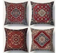 QiHon Lot de 4 Housses de Coussin 50x50 cm Style Ethnique Rouge Housse de Coussin Canapé Moderne avec Fermeture Éclair Invisible Taie d'oreiller Lin Décoratif pour Salon Chambre Jardin