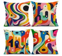 QiHon Lot de 4 Housses de Coussin en Lin 50x50 cm Housse de Coussin Canapé Moderneu Jaune Vert Violet Taie d'oreiller Carrée avec Fermeture Éclair Invisible pour Canapé Salon Chambre Burea