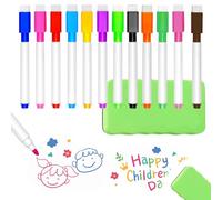 qijiefenCC 12 Pcs Feutre Tableau Blanc Effacable 1 gomme pour tableau blanc, Tableau Blanc Magnetique Stylo Effaçable, Feutres avec Gomme, Parfait pour École, Maison, Bureau