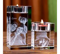 Qijundian Photophore en cristal K9 avec photo gravée au laser 3D personnalisable (5 x 5 x 10 cm)