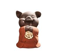 Qikuver Cochon des Cinq Bénédictions Tea Pet - Figurine en Céramique Artisanale Violet Sable, Porte-Bonheur Mignon pour Table à Thé, Cadeau et Décoration Maison (XI)
