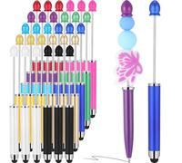 Qilery Lot de 30 stylos à perles avec pointes de stylet, stylets perlés 2 en 1, stylets multifonctionnels tendance pour écran tactile en caoutchouc, stylo à bille 1 mm, encre noire, fournitures de