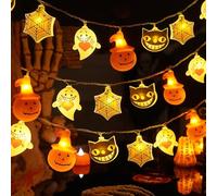 Qillnyy Guirlande lumineuse décorative pour Halloween, 4 m, 4 m, 20 LED, 4 types de citrouille, toile d'araignée fantôme, chat, guirlandes lumineuses décoratives, 2 piles AA pour Halloween, salle de