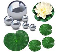 QIMMU Mini Bassin Décoratif,Décoration De Bassin,Mini Décoration D'étang,Fleurs De Lotus Artificielles,avec 6 Boules Flottantes, 4 Feuilles De Lotus,Idéal pour Jardin,Fontaine Ou Coupelles d'eau