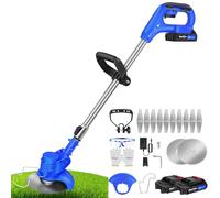 Qimu DéBroussailleuse sans Fil Coupe Bordure avec 2 Batterie et Lames en métal Coupe-Herbe sans Fil à Batterie Electrique Puissante Taille Haie Coupe-Mauvaises Herbes pour la Coupe-Herbe de Jardin