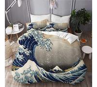 QINCO Parure de lit,Grande Vague Japon Kanagawa Hokusai Grande Vague Bateau Mont Fuji Vinatage Art Peinture,1 Housse de Couette 220x240 + 2 Taies d'Oreillers
