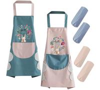 QINERSAW 2 PCS Tablier de Cuisine en PVC Tablier Cuisine Imperméable Tablier Peinture Imperméable Adulte Tablier de Nettoyage Femme Tablier Peinture Adulte Femme avec 2 Paires de Manchettes
