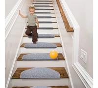 Qingbei Rina Lot de 15 Marchettes d'escalier Ronds - Grande Taille - 22x 65cm - Gris - Autocollant Antidérapant - Protection d'Escalier d'Intérieur - Moderne - pour Sols Durs