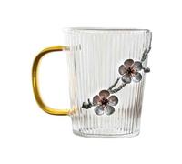 QINGGANG-0224 verres à gobelet Mug à café en verre borosilicate transparent de 250 ml avec anse, rayures verticales orné d'une décoration étain forme fleur prunier Fête au restaurant