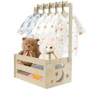 QINGLANG Caisse de rangement en bois pour fête prénatale avec 5 cintres - Panier de rangement décoratif pour vêtements d'enfants - Cadeau pour nouveaux parents (Style A)