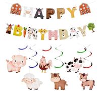qingmeng Décoration d'anniversaire de ferme, guirlande Happy Birthday, bannière d'anniversaire, animaux de la ferme, décoration d'anniversaire pour enfants, 1, 2, 3, 4 ans, pour fête d'enfants