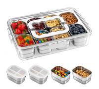 Qingning Boîte à Goûter avec 8 Compartiments en Acier Inoxydable | Snack Box, Plateau de Service Divisé avec Couvercle, Assiette à Collation Transparente pour Fruits, Noix, Bonbons, épices