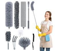 Qingning Plumeau Télescopique Microfibre Lavable avec Tête de Loup 360° | Plumeaux de Nettoyage Domestique, Balai Toile d'Araignée, Plumeau Poussiere Manche Extensible pour Plafonds, Stores, Meubles