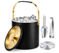 Qingning Seau à Glace en Acier Inoxydable 3.2L, Double Paroi Isolante avec Couvercle, Pinces, Pelle à Glace et Passoire, Seau à Glace Isotherme Double Paroi, Idéal pour Bière, Vin, Bar à Cocktails