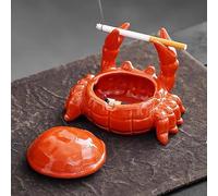 Qingsi Cendrier mignon en forme de crabe avec couvercle anti-mouches en céramique pour décoration de salon, décoration d'intérieur, cadeau artistique, cendrier, décoration pour la maison, le bureau,