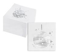 QingWing 40 Pièces Blanc Serviettes Disco 33 x 33 cm | Boules à Facettes Serviettes en Papier Imprimée Absorbantes Motif Boule Disco pour Anniversaires Mariages et Célébrations