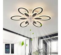 QINGYING 78W Ventilateur De Plafond Silencieux Avec Lumiere Et Telecommande, Lustre Ventilateur Design Fleurs Dimmable Silencieux, Plafonnier Ventilateur Réversible 6 Vitesses Pour Chambre, Noir