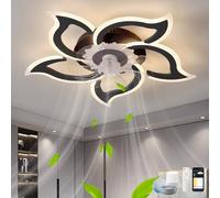 QINGYING Réversibles Ventilateur Plafond Avec Lumiere LED Dimmable, Silencieux Ceiling Fan with Light Compatible avec Alexa, 6 Vitesses Moteur DC Fleur Lustre Ventilo Pour Chambres Et Salons, Noir