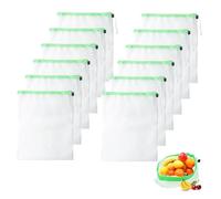 QINGYIWL 12 Pièces Sac Filet, 35 x 30 cm Sac Legumes Reutilisable avec Cordon de Serrage, Sacs en Filet Réutilisables pour Aliments, Légumes, Fruits et Jouets