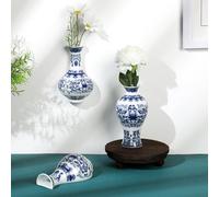 Qinyoung Lot de 3 vases muraux en céramique à Suspendre - Bleu et Blanc - Vase à Fleurs décoratif à Suspendre - Vase Vintage pour décorations de Mariage rustiques - Décoration de Table à la Maison
