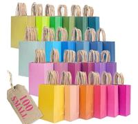 qiqee Lot de 100 petits sacs cadeaux multicolores en papier avec poignées pour fête arc-en-ciel - 21 x 15 x 8 cm