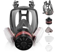 QiSino Masque intégral à gaz - Masque respiratoire réutilisable à gaz de survie nu ire et chimique avec filtre à charbon actif 6001 cn et 40 mm (Ensemble respiratoire intégral)