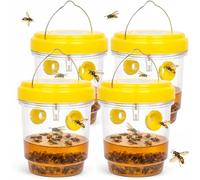 QiSino Piège Frelon Asiatique avec Lumière LED,4 Pièges Réutilisables à Double Entrée pour Guêpes et Frelons,Extérieur,Jardin et Balcon,sans Produits Chimiques (Jaune avec Lumière LED)