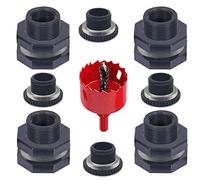 Qitdathn Lot de 4 raccords de cloison de Baril de Pluie avec Bouchons et Outil de scie Cloche, kit de connecteur de Robinet en PVC de 1,9 cm pour barils de Pluie, réservoirs d'eau, piscines,