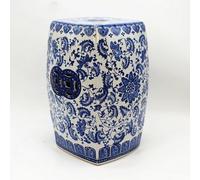 QIUHTR Tabouret de Jardin Carré en Céramique Bleu et Blanc, Peint à la Main Motif Vigne et Fleurs, Table d’Appoint Décorative pour Salon, Salle de Bain & Cour