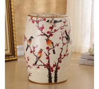 QIUHTR Tabouret de Jardin Chinoiserie en Céramique,Tambour Peint à la Main avec Fleurs et Oiseaux,Assise Creuse et Aérée,Table d’Appoint 100kg pour Patio,Salon & Jardin(Wit)