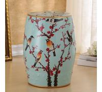 QIUHTR Tabouret de Jardin Chinoiserie en Céramique,Tambour Peint à la Main avec Fleurs et Oiseaux,Assise Creuse et Aérée,Table d’Appoint 100kg pour Patio,Salon & Jardin(Blauw)