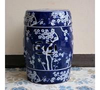 QIUHTR Tabouret de Jardin en Céramique,Tambour Chinoiserie Peint à la Main avec Motifs de Fleurs de Prunier Blanches,Design Creux, pour Patio & Salon,sans Montage