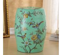 QIUHTR Tabouret de Jardin en Céramique,Tambour Peint à la Main avec Fleurs et Oiseaux,Assise Creuse et Aérée,Table d’Appoint 100kg pour Patio,Salon & Jardin(Green)