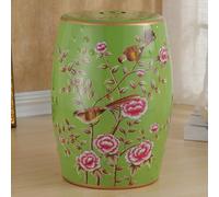 QIUHTR Tabouret Tambour en Céramique Peint à la Main avec Fleurs et Oiseaux,Tabouret de Jardin Vintage,Détail Clous en Relief,Table d’Appoint pour Entrée & Balcon(Green)
