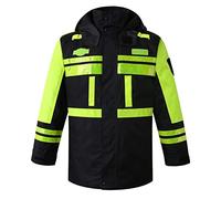 QIULAO Veste d'hiver réfléchissante haute visibilité, vêtements de sécurité au travail imperméables for hommes, avec capuche, doublure amovible, chaleur en laine soie, blouson aviateur réfléchissan M
