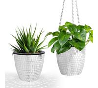 Qiumyanlod Pot de Fleur Suspendu Boule à Facette,Jardinière Boule Disco,Argentés Miroir Boule Disco Vase,avec Chaîne,Paillette Boule à Facette Deco Pot de Fleur pour Interieur Exterieur Plante,5 Zoll