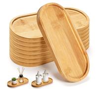 Qiundar Plateau de Service en Bois, Lot de 8 Plateaux Cuisine Ovales en Bambou 17,5 x 8,8 x 1cm Plateau Bois Petit Plateaux de Service Réutilisable pour Dessert Collations Pain Fruits et Apéritifs