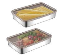 Qivine 2 Pièces Boite a Fromage pour Frigo, Réutilisable Boîte de Rangement a Jambon avec Couvercle, Récipient de Conservation Alimentaire Inox pour Charcuterie, Saucisse, Bacon