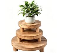 Qivine 3 Pièces Tabouret Plante, 10/8/6 in Etagere Plantes Interieur Rond, Support Plantes Interieur en Bois, Facile a Monter et à Retirer, Tabouret Plante pour Maison Balcon Jardin Intérieur