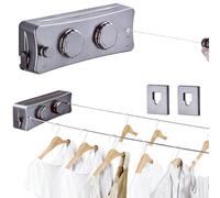 Qivine Corde à Linge Rétractable pour Balcon et Extérieur, 2 x 5,1 M Fil à Linge en Acier Inoxydable, Etendoir à Linge Mural pour Salle de Bain, Buanderie, Intérieur