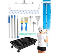 Qivine Kit de Rouleau de Peinture de 45 cm, 13 Pièces Kit de Peinture Complet avec 4 Perch Télescopique, Cadre Réglable, Bac à Roulettes, Pinceau, Spatule, Mélangeur, pour Murs et Plafonds