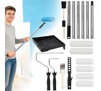 Qivine Kit de Rouleau Peinture avec Tige Télescopique, 20 Pièces Petit Rouleau Peinture Kit, Rouleau de 9 inch avec Pinceau, Kit Peinture Mur pour Peindre les Murs, les Bordures et les Plafonds