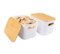 Qivine Lot de 2 Boite de Rangement avec Couvercle, 6,5L Boite Rangement Plastique avec Poignée, Caisse Rangement Empilable pour Jouet, Chapeaux, Cosmétique, pour Salle de Bain, Cuisine, Bureau