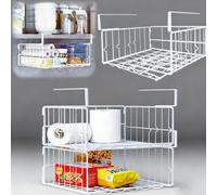 Qivine Lot de 3 Panier Suspendu pour Rangement, 32x30x13CM Panier de Rangement Cuisine Sous Tablette Empilables Métal Anti-Rouille, pour Cuisine, Salle de Bain, Bureau, Armoires