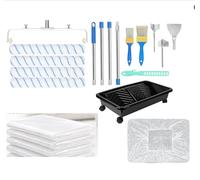Qivine Rouleau Peinture Mur Interieur, Kit 24 Pieces avec Bac sur Roues | 24 pieces: rouleaux, perche telescopique, pinceaux, couteaux, bac roues, film protecteur, dalles