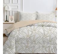 Qiwagu Couette 4 Saisons 240x260 cm Blanc, Couette Imprimée GéOméTrie Marron pour lit 2 Personnes, Couette Réversible sans Housse, Lavable en Machine, Couette Légère 200GSM avec 2 Taies d'oreiller