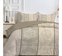 Qiwagu Couette 4 Saisons 240x260 cm Marron, Couette Imprimée ModèLe RéTro pour lit 2 Personnes, Couette Réversible sans Housse, Lavable en Machine, Couette Légère 200GSM avec 2 Taies d'oreiller