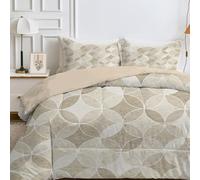 Qiwagu Couette 4 Saisons 240x260 cm Marron - Imprimée Géométrie pour Lit 2 Personnes, Réversible sans Housse, Lavable en Machine, Légère 200GSM avec 2 Taies d'Oreiller